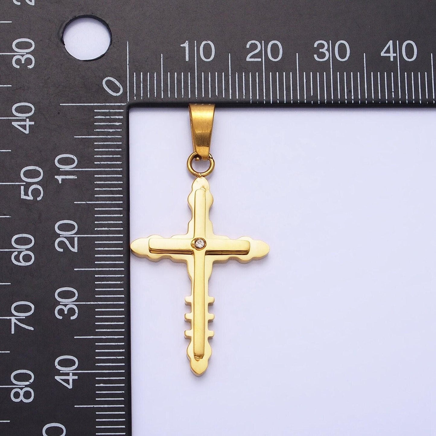 Stainless steel geometric engraved religious cross pendant with cz in silver & gold | p-1081