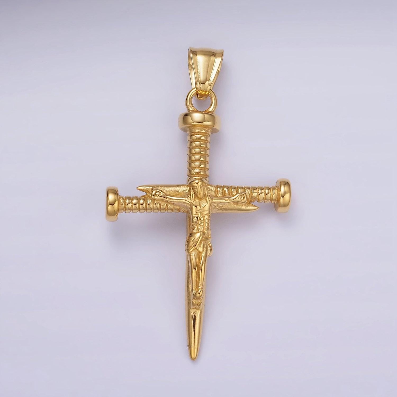 Stainless steel jesus crucifix nail religious cross pendant | p1064