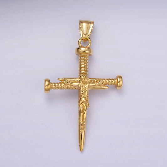 Stainless steel jesus crucifix nail religious cross pendant | p1064