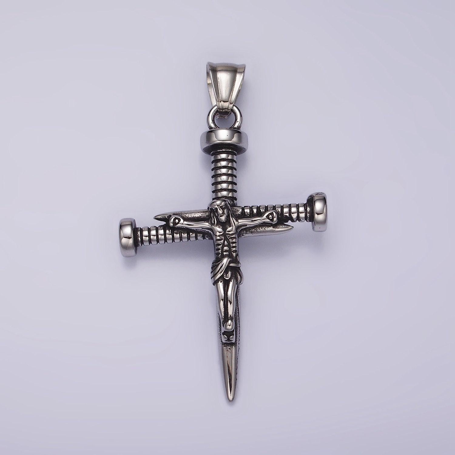 Stainless steel jesus crucifix nail religious cross pendant | p1064
