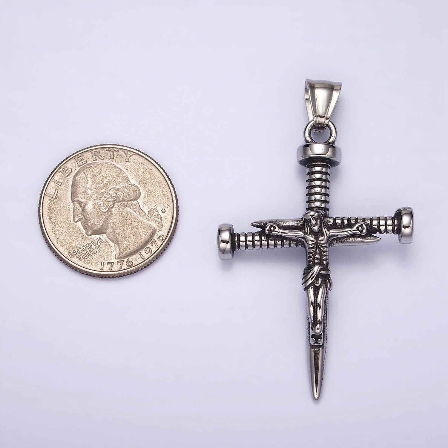 Stainless steel jesus crucifix nail religious cross pendant | p1064