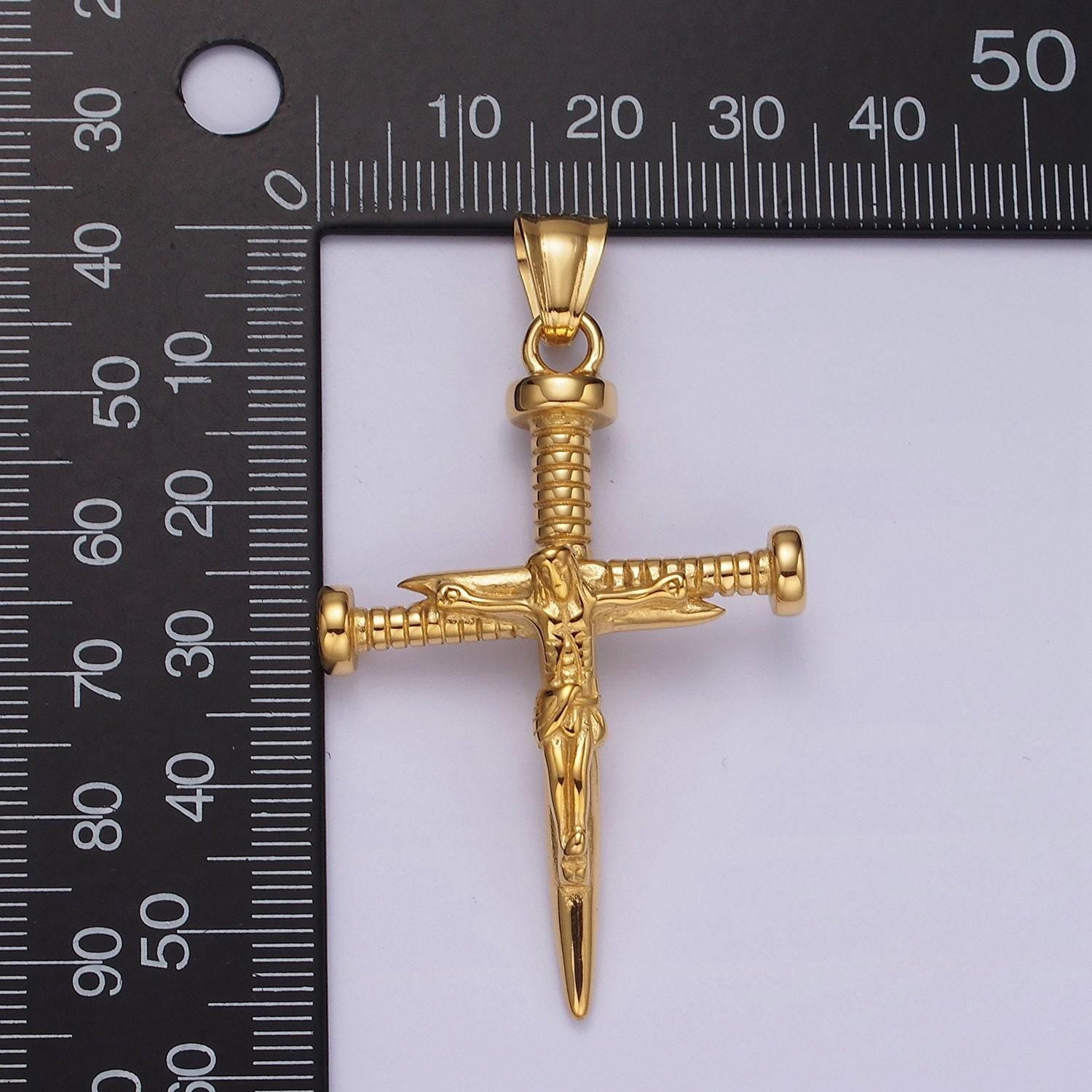 Stainless steel jesus crucifix nail religious cross pendant | p1064