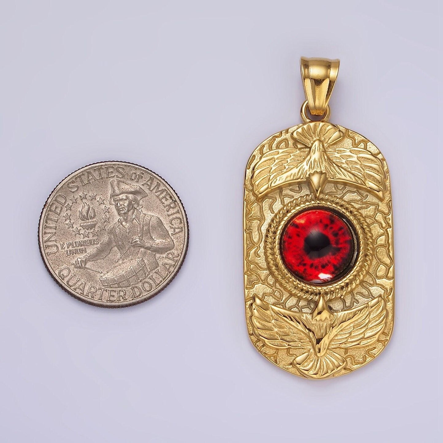 Red eyeball pendant gold stainless steel horror jewelry - monster eyeball necklace charm p1073