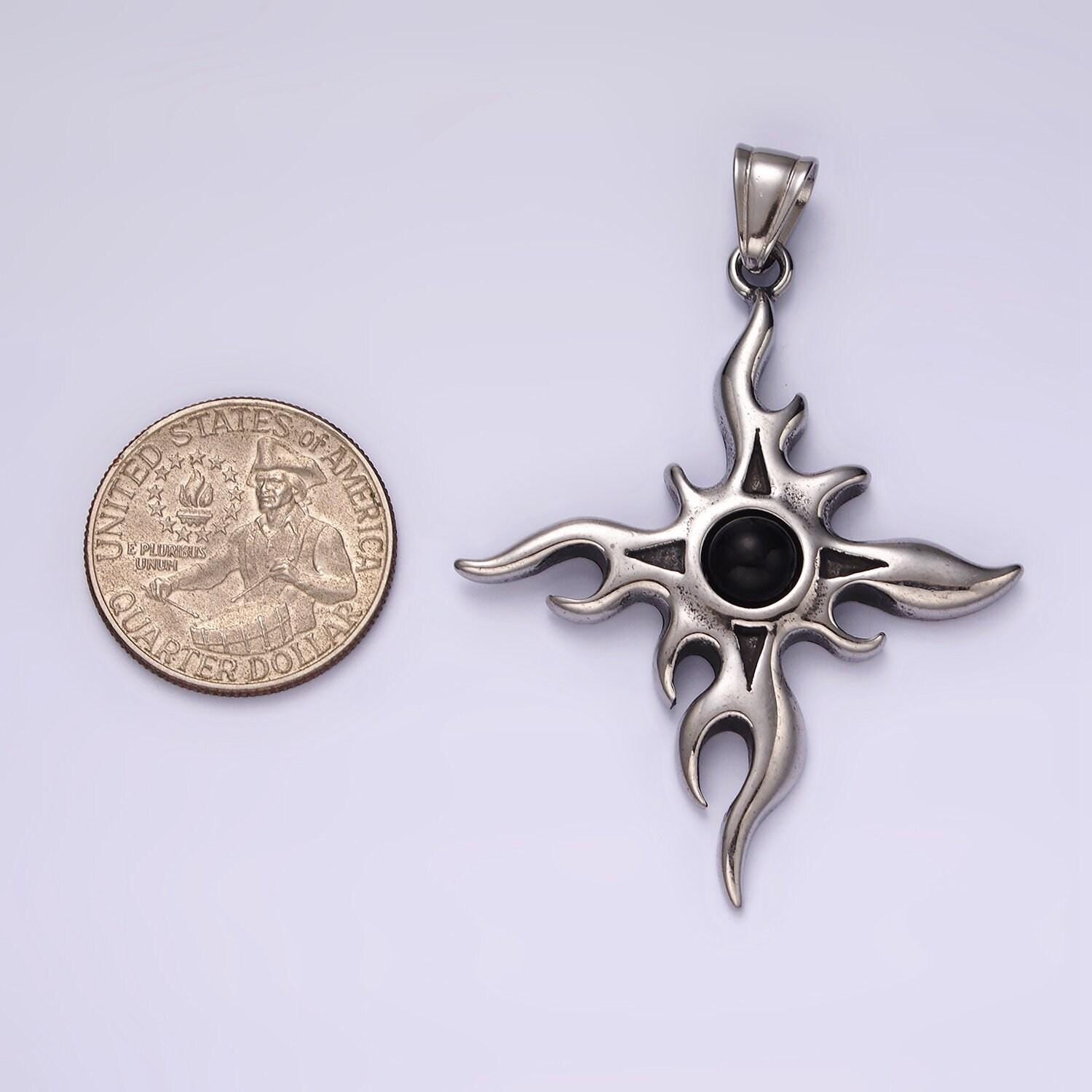 Stainless steel 60mm celestial sun star flame fire pendant | p1056