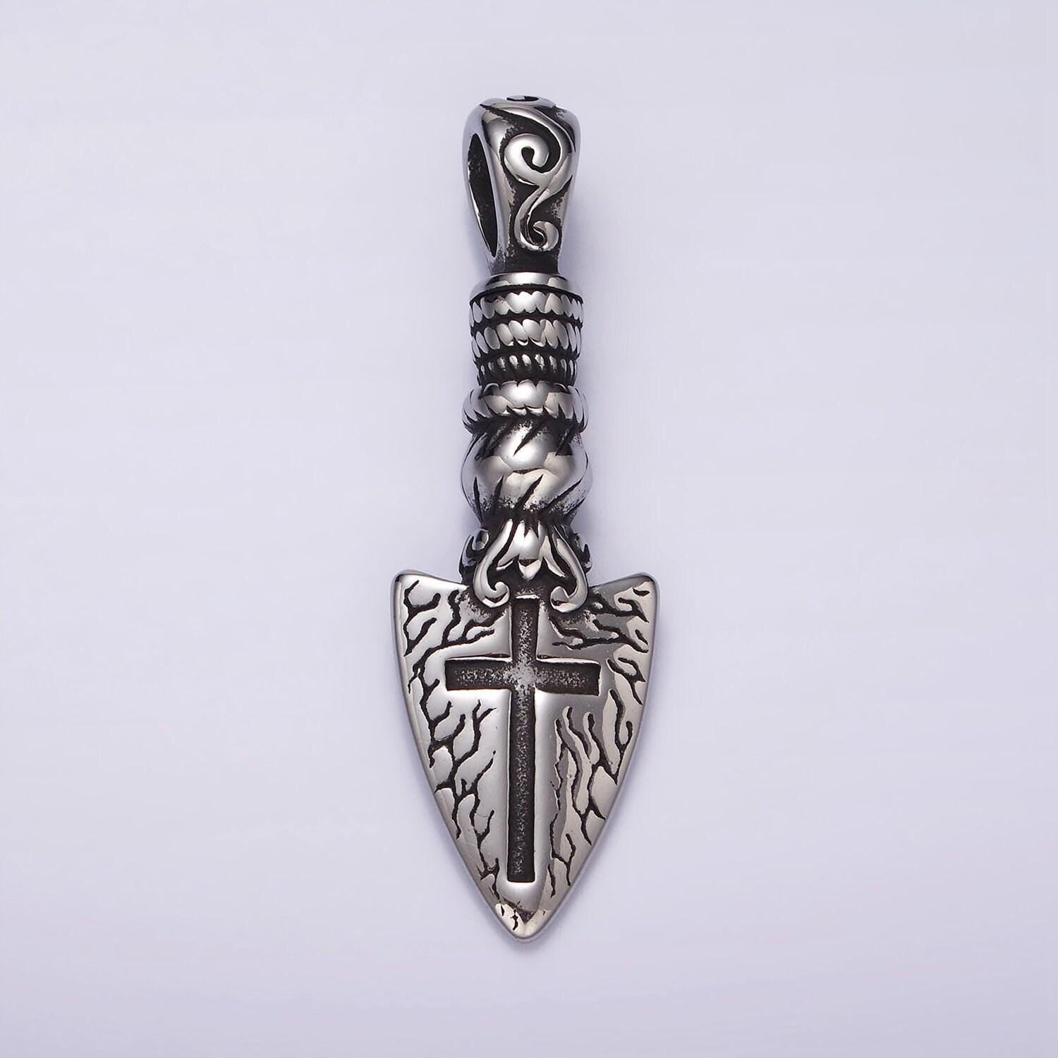 Stainless steel religious cross artisan shovel pendant necklace charm pendant for men women unisex jewelry | p1057