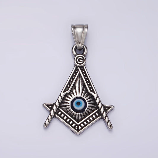 Stainless steel 40mm evil eye artisan lined point arrow pendant | p1059