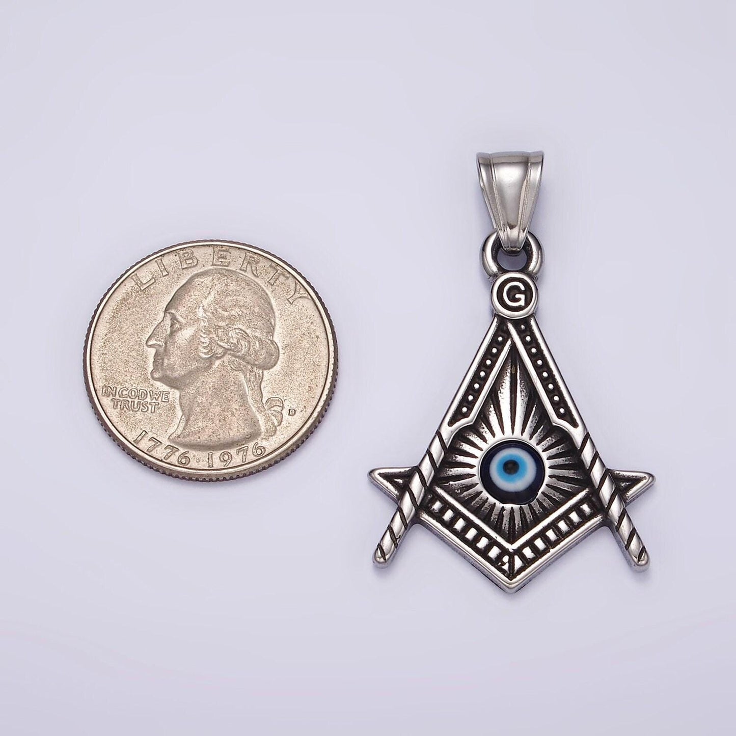 Stainless steel 40mm evil eye artisan lined point arrow pendant | p1059