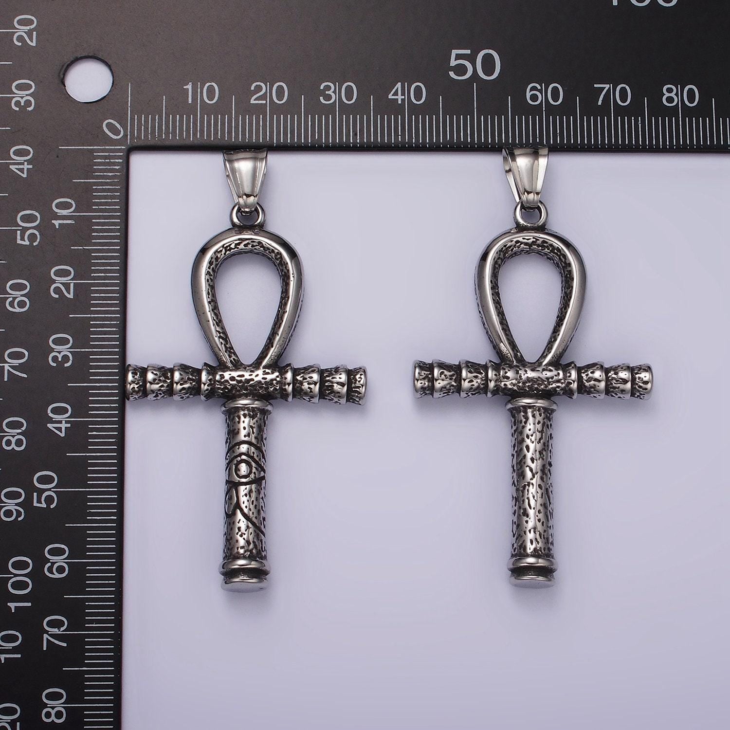 Stainless steel 64mm eye of ra engraved egyptian ankh cross pendant | p1058