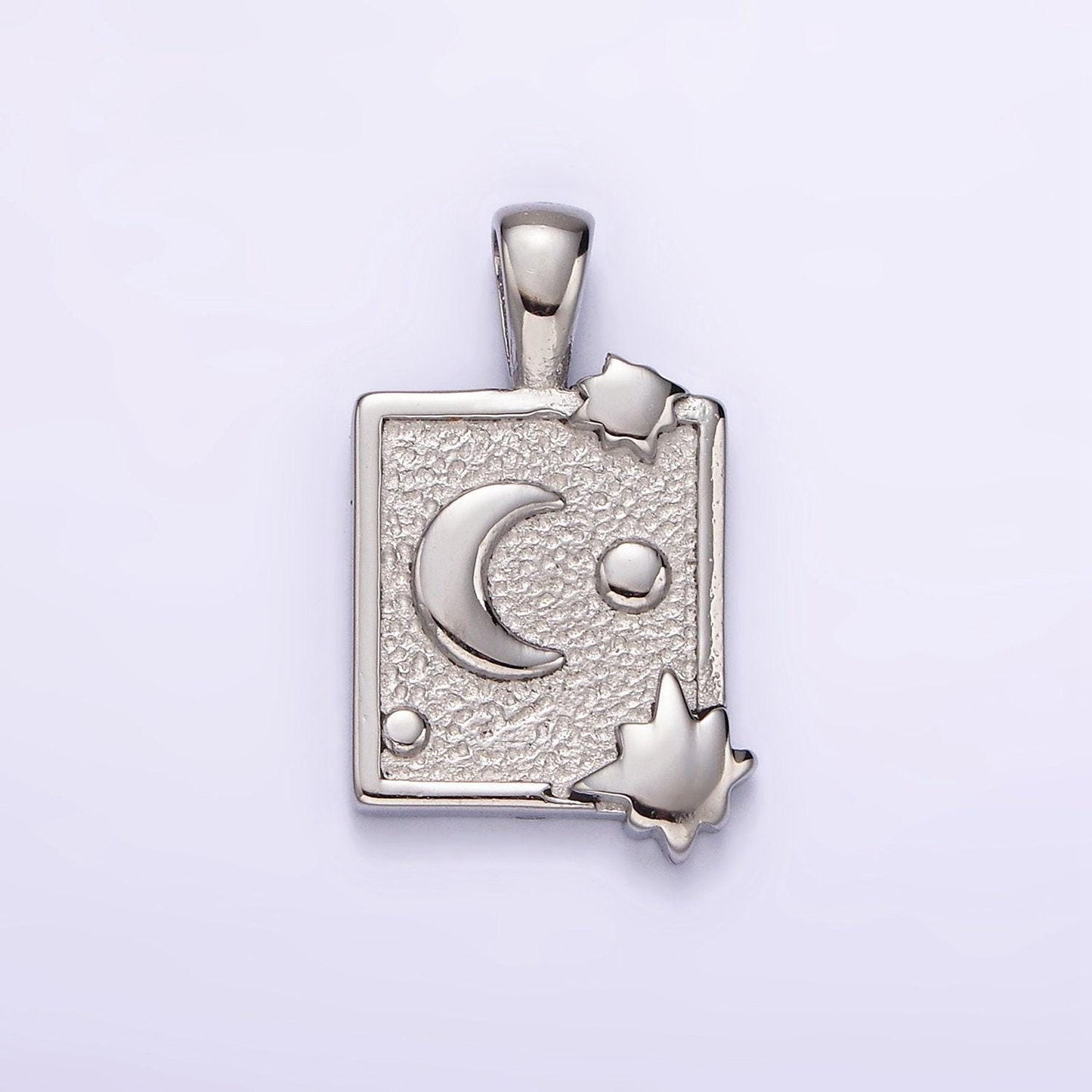 Stainless steel celestial moon stars textured rectangular tag pendant in gold & silver | p1054 p1055