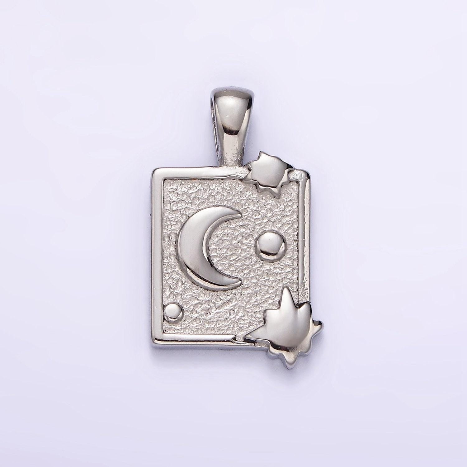 Stainless steel celestial moon stars textured rectangular tag pendant in gold & silver | p1054 p1055