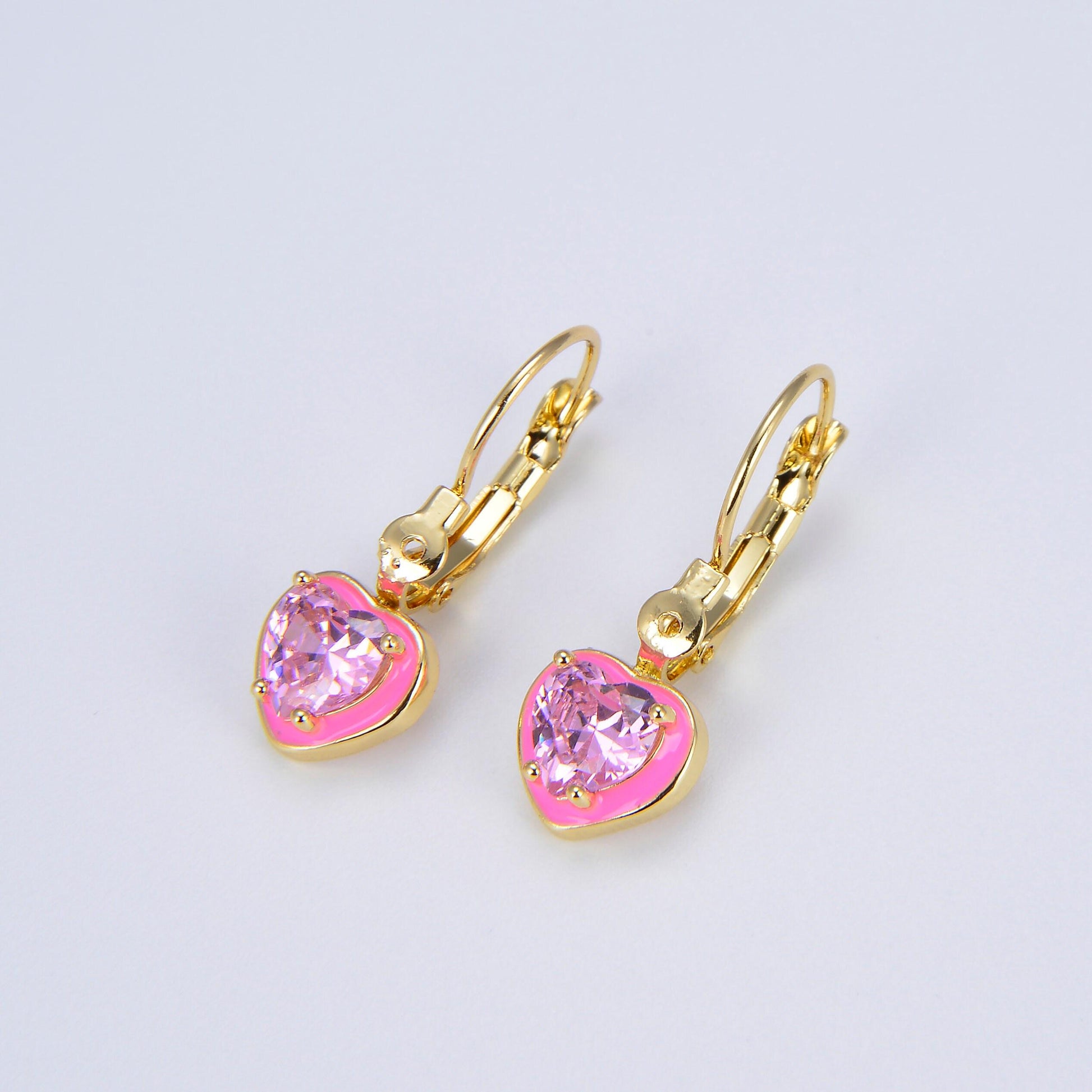 1pair women heart crystals earrings drop dangle lever back hoop earrings for girl green red pink cubic stone for everyday wear p105