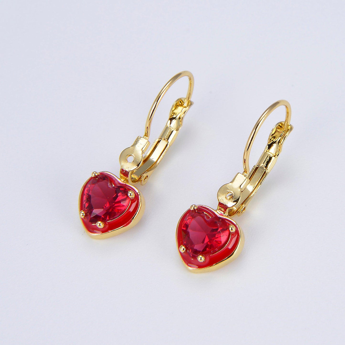 1pair women heart crystals earrings drop dangle lever back hoop earrings for girl green red pink cubic stone for everyday wear p105