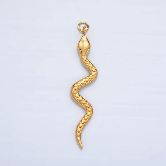 Stainless steel long slithering textured snake pendant | p-1045