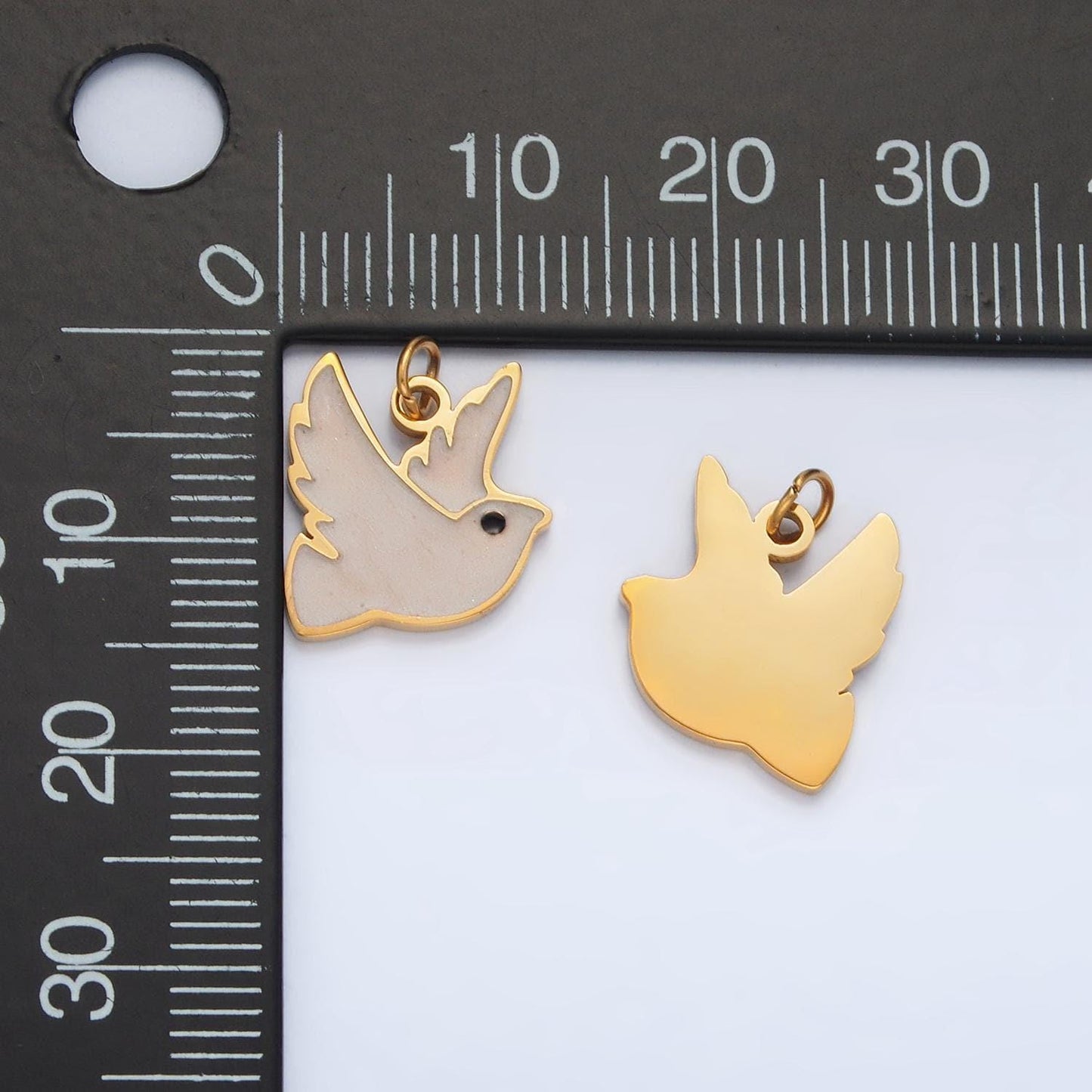 Stainless steel white enamel dove bird charm | p-1043