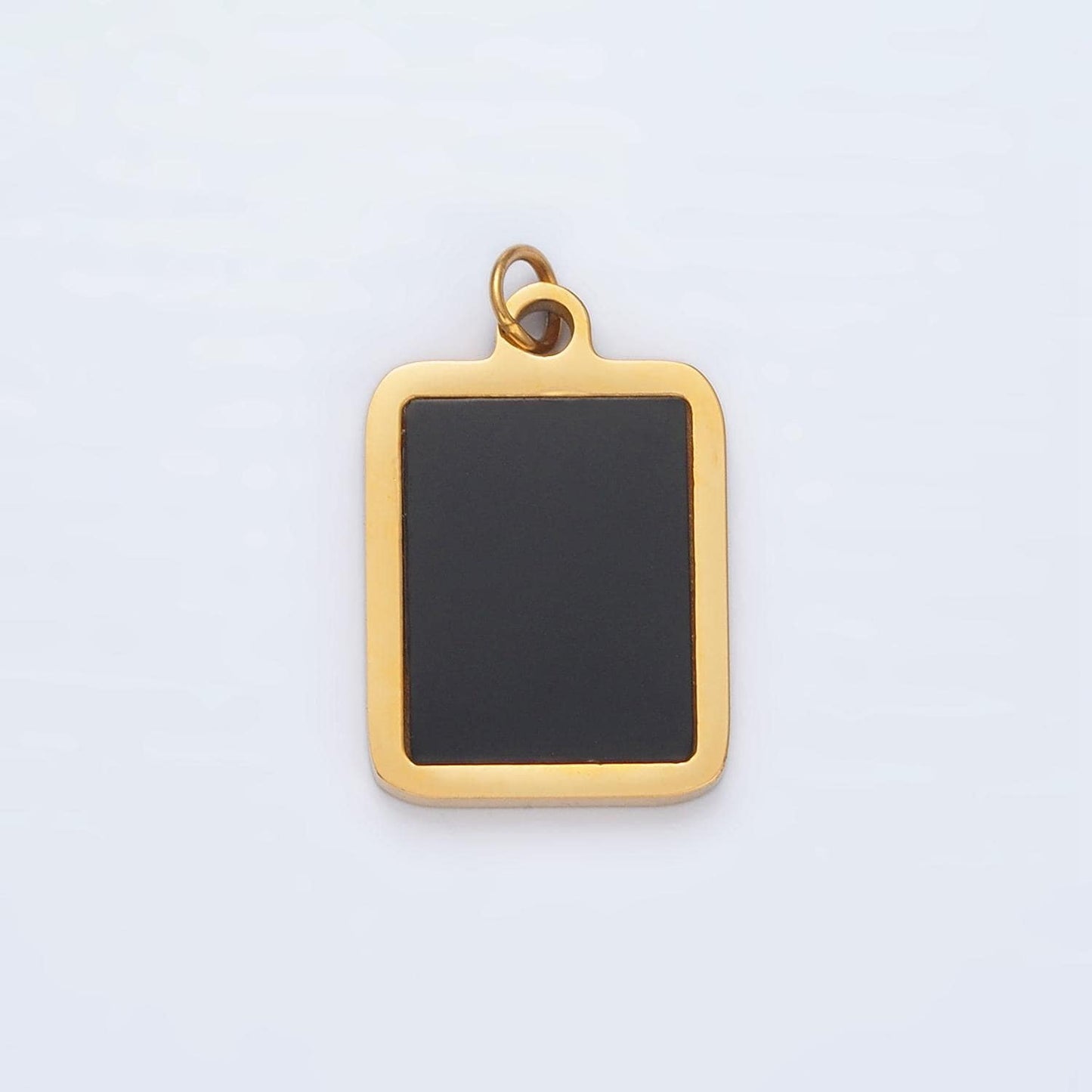 Stainless steel black enamel rectangular charm | p-1041