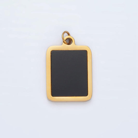 Stainless steel black enamel rectangular charm | p-1041