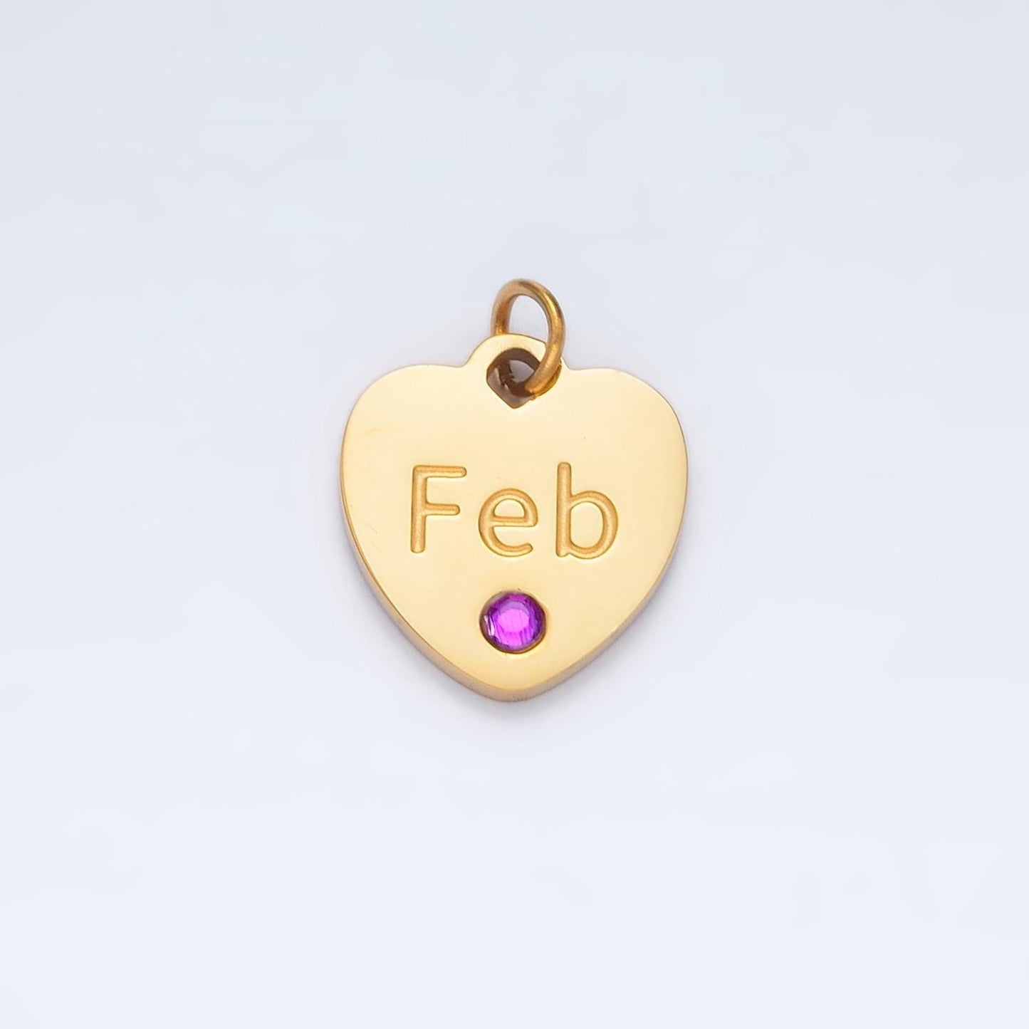 Dainty heart gold stainless steel birthstone cz personalized charm for birthday jewelry gift idea | p1023