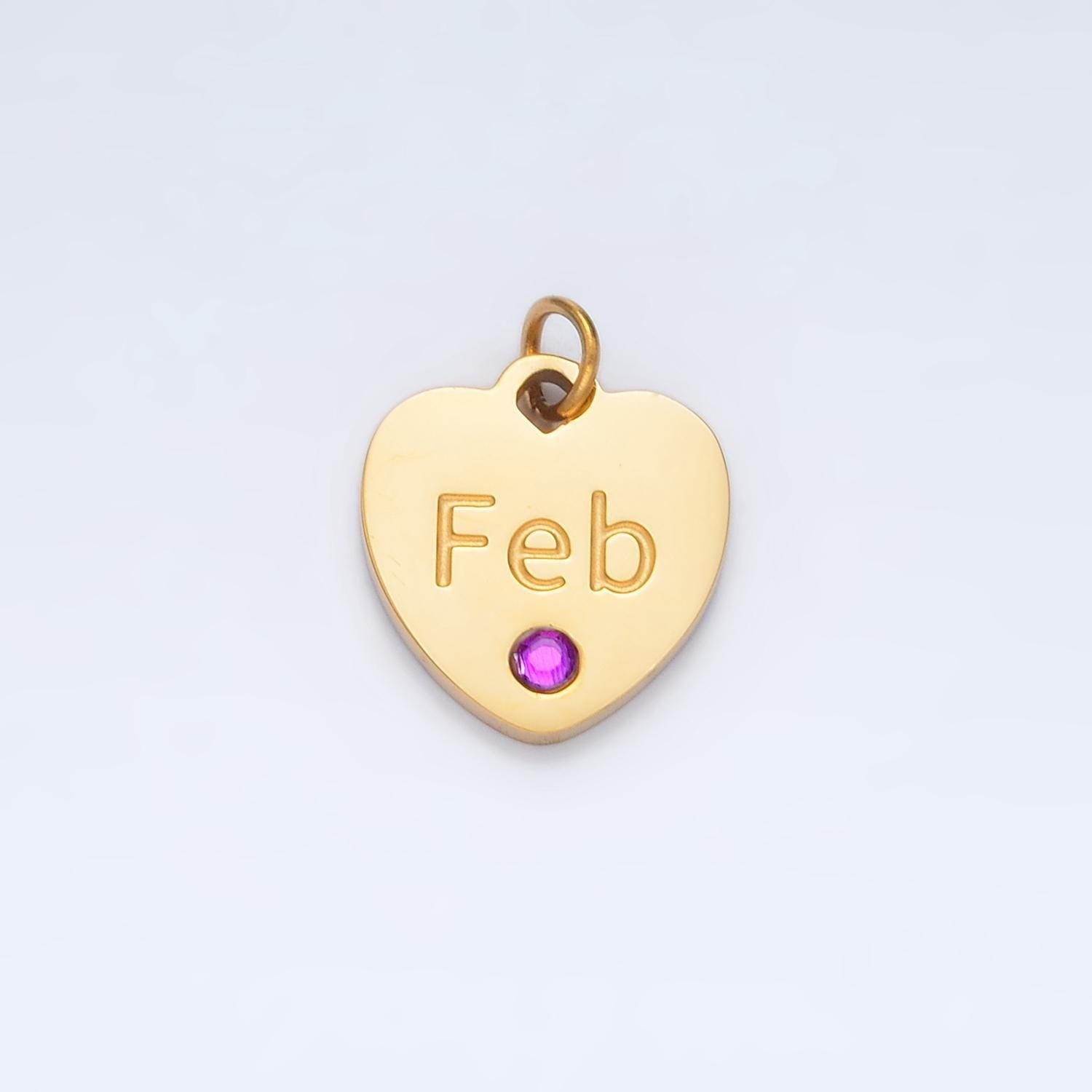 Dainty heart gold stainless steel birthstone cz personalized charm for birthday jewelry gift idea | p1023