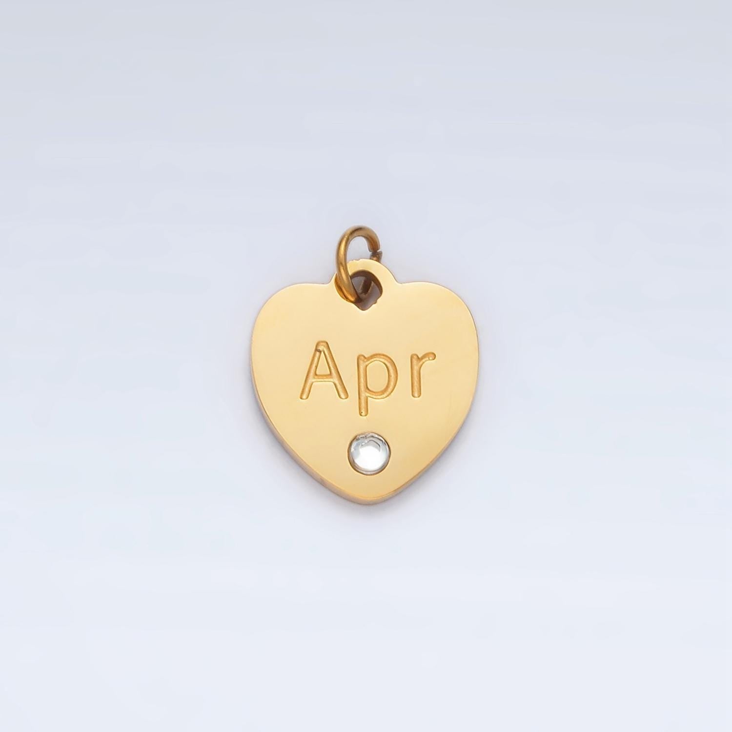Dainty heart gold stainless steel birthstone cz personalized charm for birthday jewelry gift idea | p1023