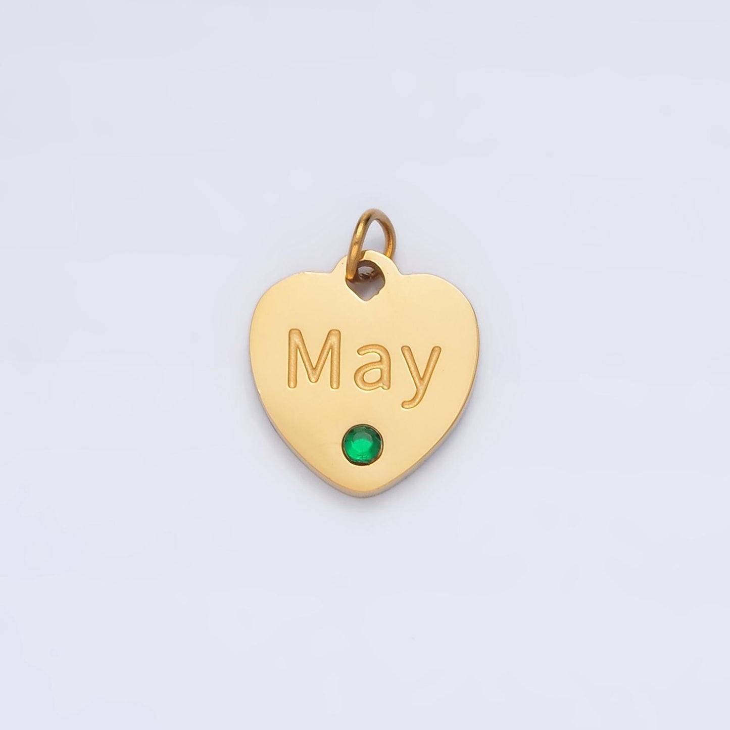Dainty heart gold stainless steel birthstone cz personalized charm for birthday jewelry gift idea | p1023