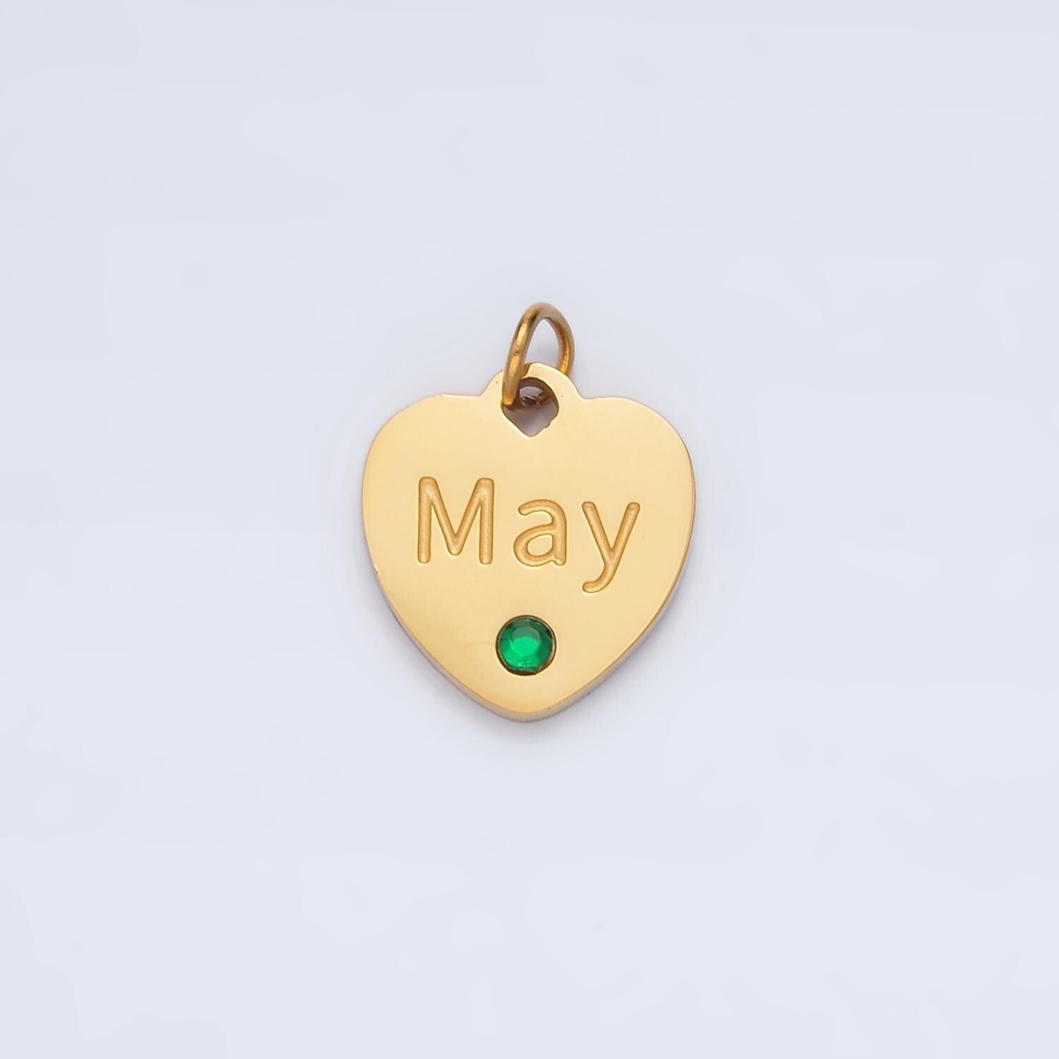 Dainty heart gold stainless steel birthstone cz personalized charm for birthday jewelry gift idea | p1023