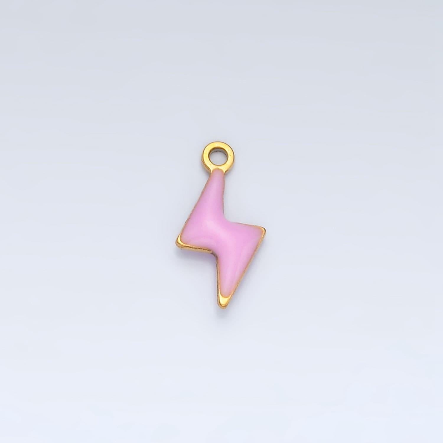 Tiny enamel gold charms double sided lightning bolt enamel stainless steel for charm bar teal pink white charm for bracelet necklace p1019
