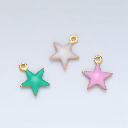 Tiny enamel gold charms double sided star enamel stainless steel for charm bar teal pink white charm for bracelet necklace p1018