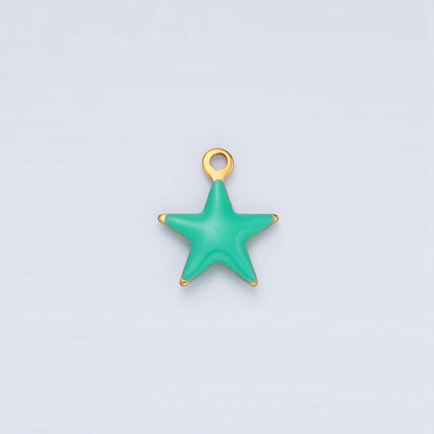 Tiny enamel gold charms double sided star enamel stainless steel for charm bar teal pink white charm for bracelet necklace p1018