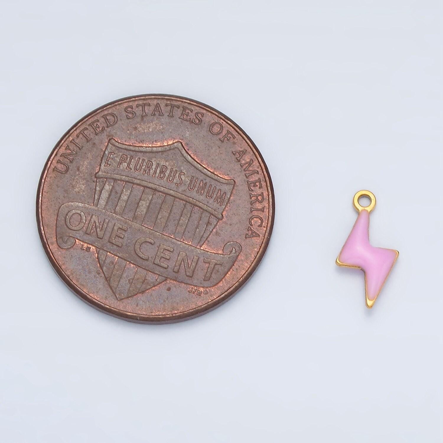 Tiny enamel gold charms double sided lightning bolt enamel stainless steel for charm bar teal pink white charm for bracelet necklace p1019