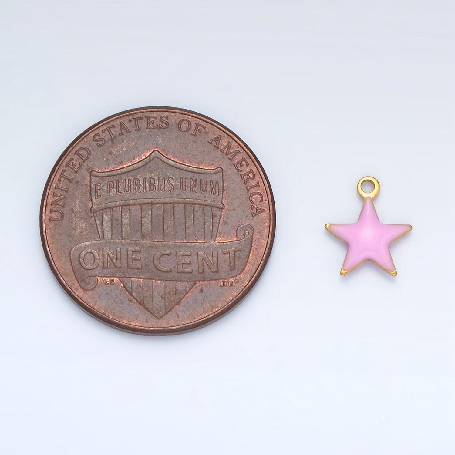 Tiny enamel gold charms double sided star enamel stainless steel for charm bar teal pink white charm for bracelet necklace p1018