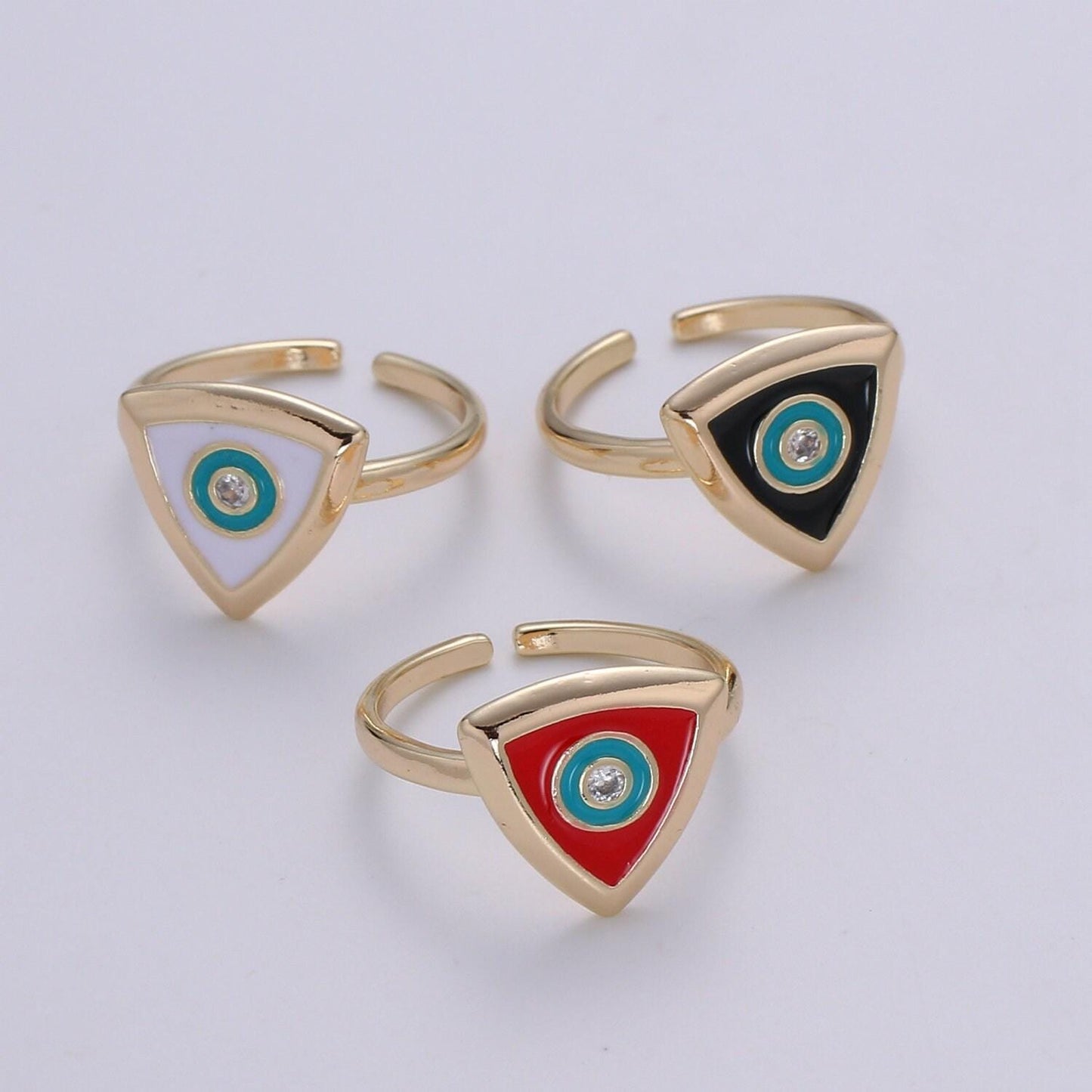 1x evil eye ring ,gold open adjustable ring minimalist jewelry enamel triangle ring everyday wear white black red o335