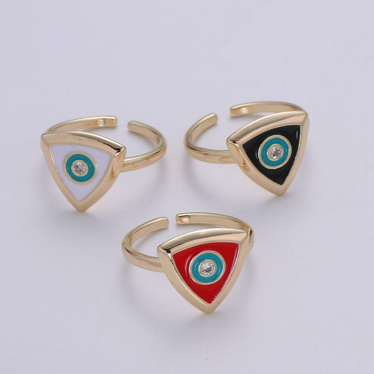 1x evil eye ring ,gold open adjustable ring minimalist jewelry enamel triangle ring everyday wear white black red o335