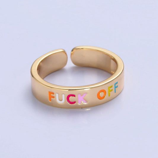 Trend fuck off gold ring adjustable gold y2k ring, statement word ring, dainty open cuff circle ring
