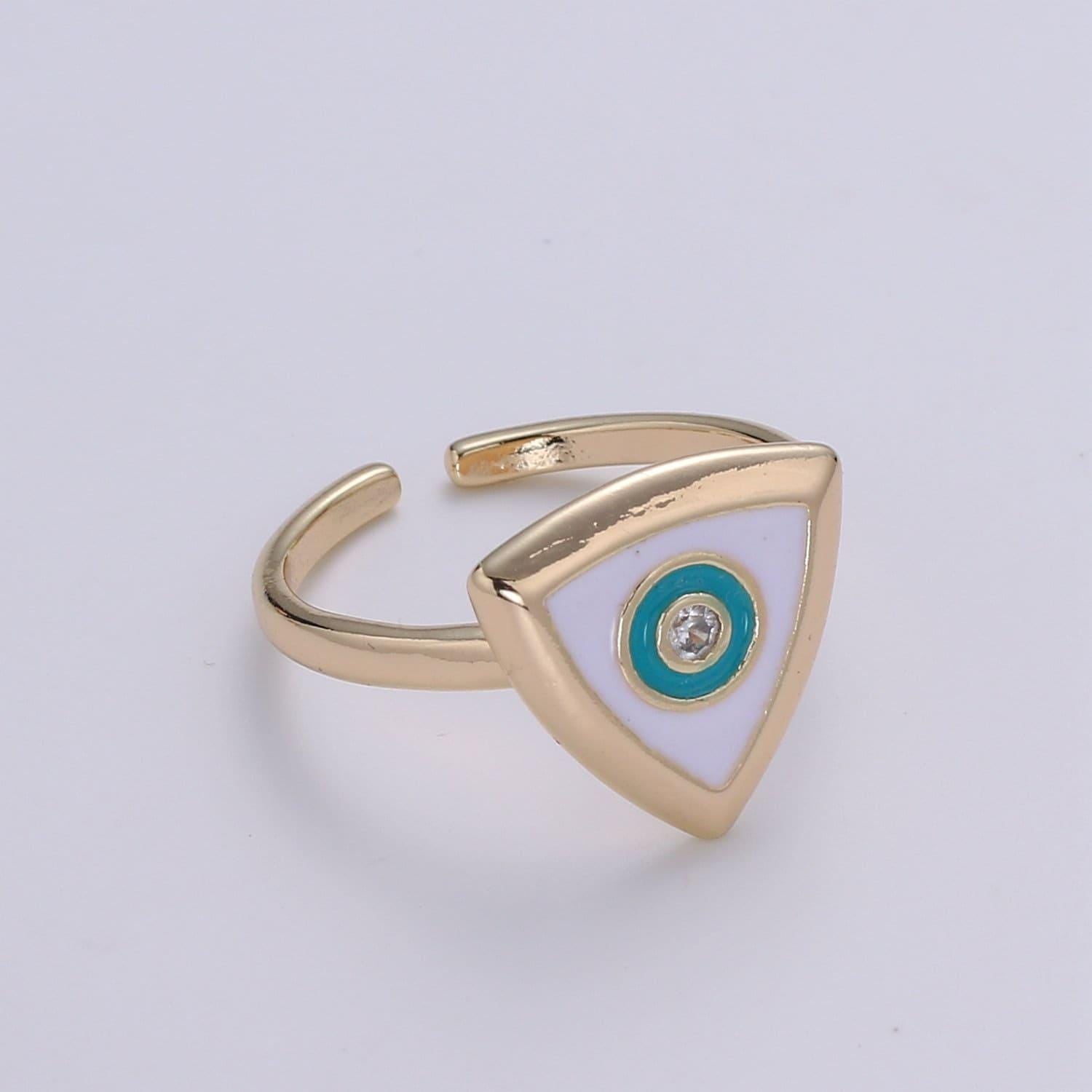 1x evil eye ring ,gold open adjustable ring minimalist jewelry enamel triangle ring everyday wear white black red o335