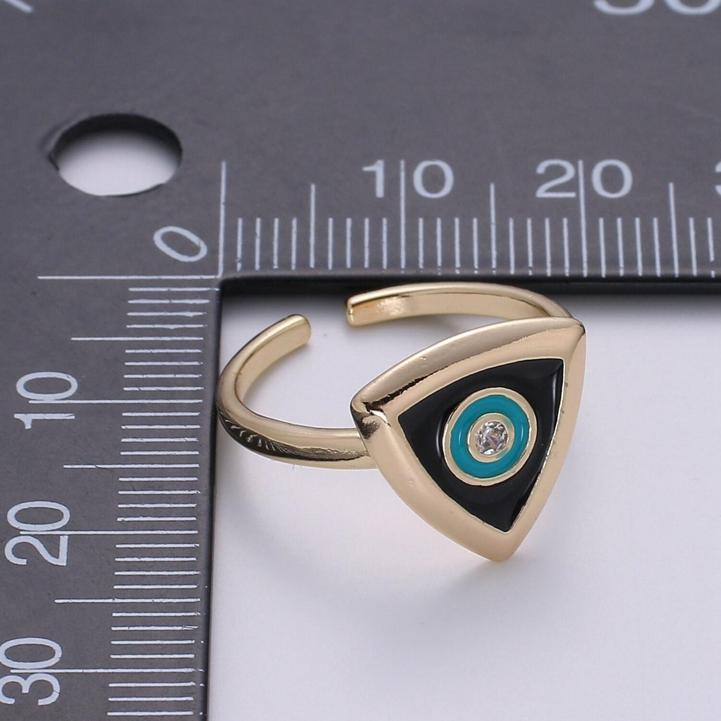 1x evil eye ring ,gold open adjustable ring minimalist jewelry enamel triangle ring everyday wear white black red o335