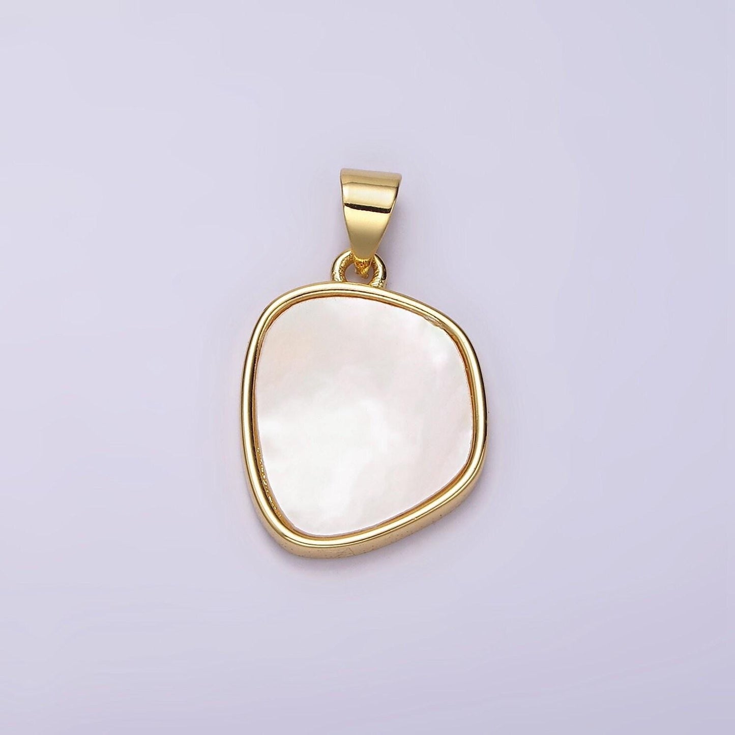 14k gold filled shell pearl abstract round oval bezel pendant | n1950