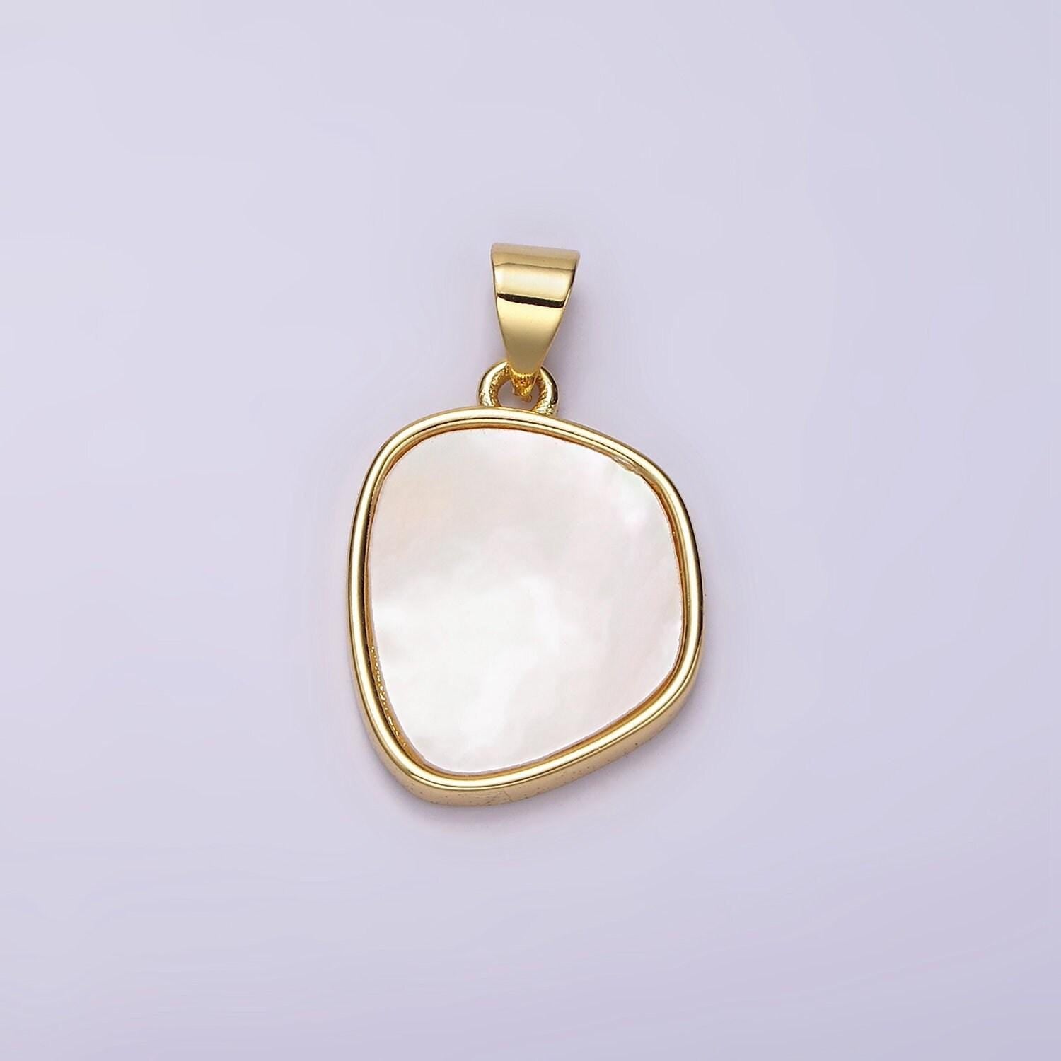 14k gold filled shell pearl abstract round oval bezel pendant | n1950