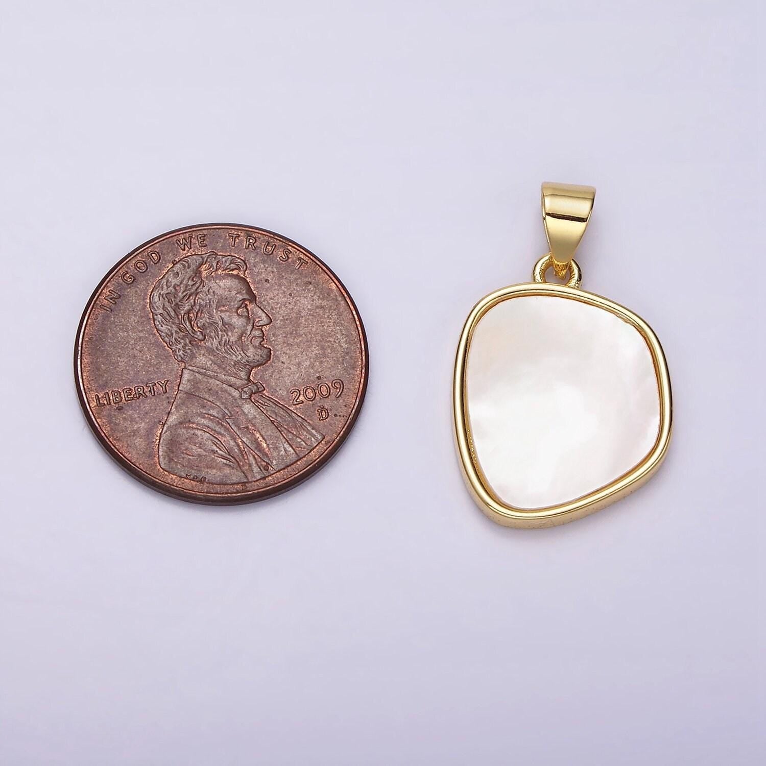 14k gold filled shell pearl abstract round oval bezel pendant | n1950