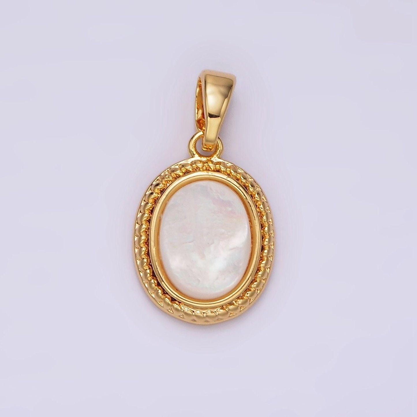 14k gold filled shell pearl braided bezel oval pendant | n1797