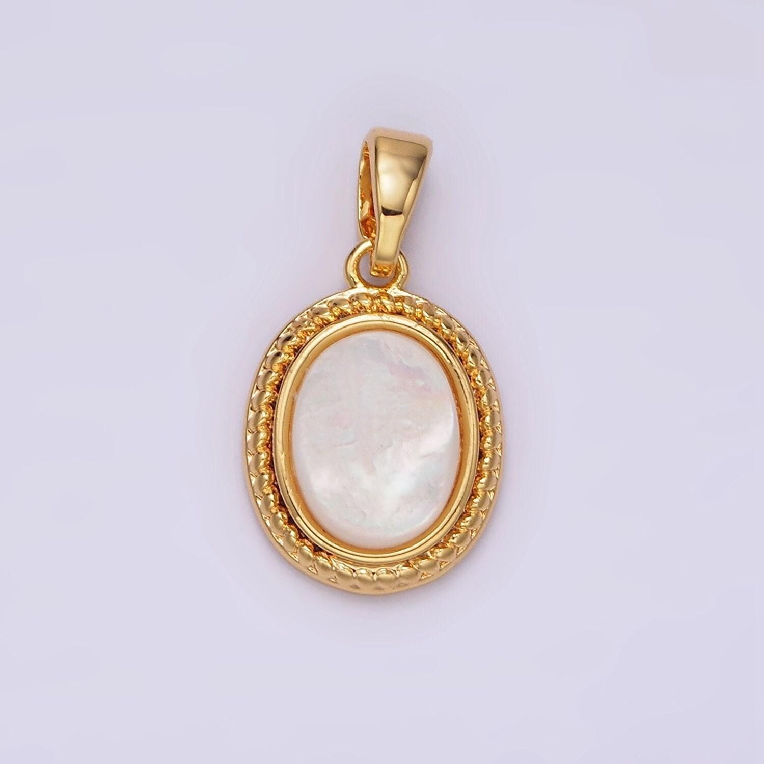14k gold filled shell pearl braided bezel oval pendant | n1797