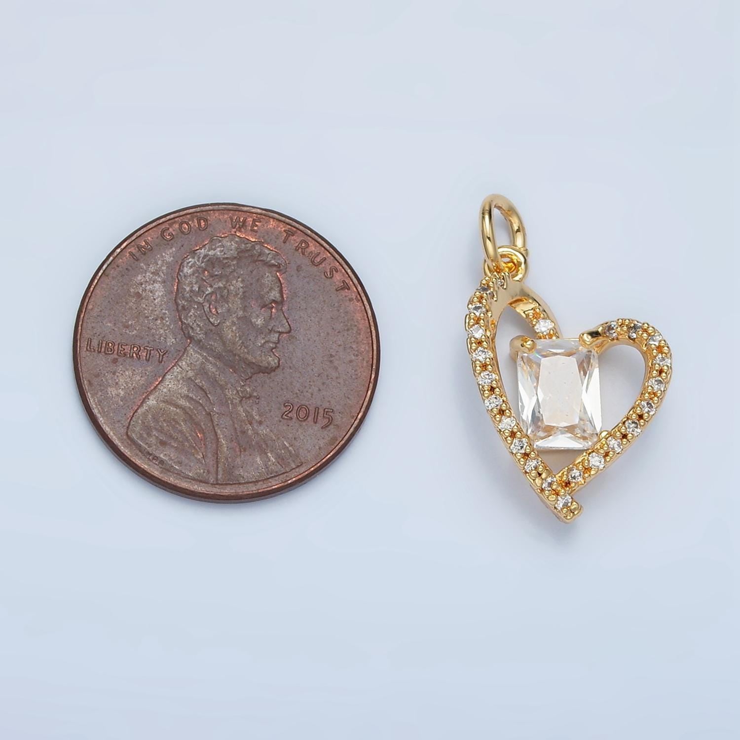 Cz baguette in open cz paved heart gold filled heart charm | n-1477