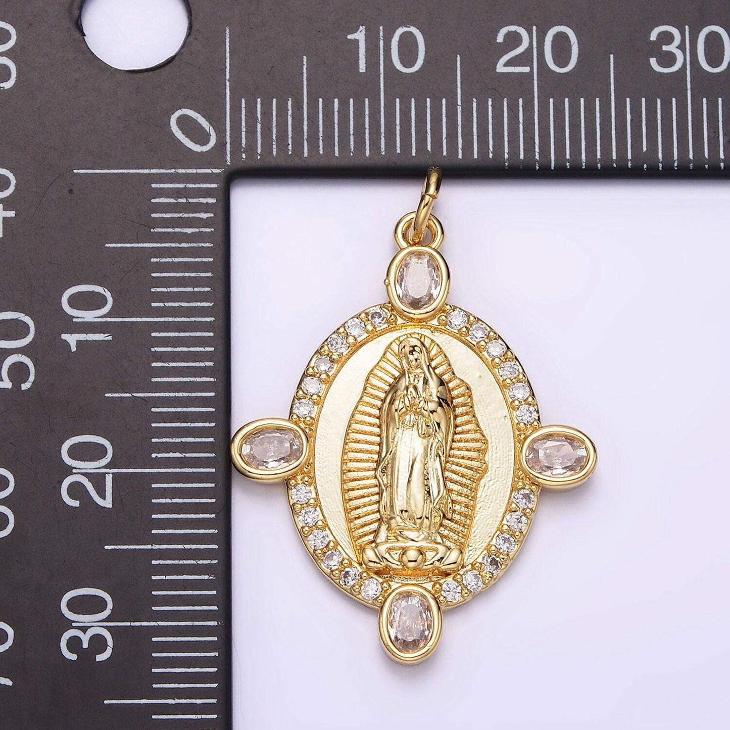 24k gold filled our lady of guadalupe charm virgin mary lady of lourdes catholic bijoux oval medallion micro pave cz charm | n-990