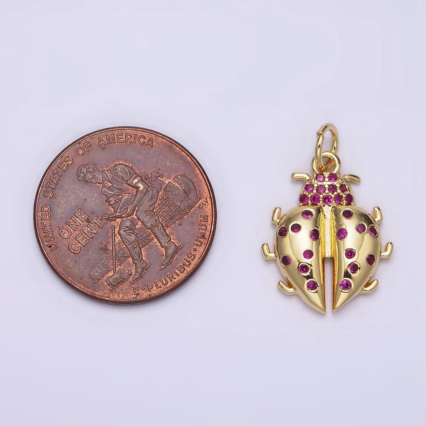 Dainty gold filled lady bug charm for necklace, bracelet supply jewelry making micro pave insect charm n-979