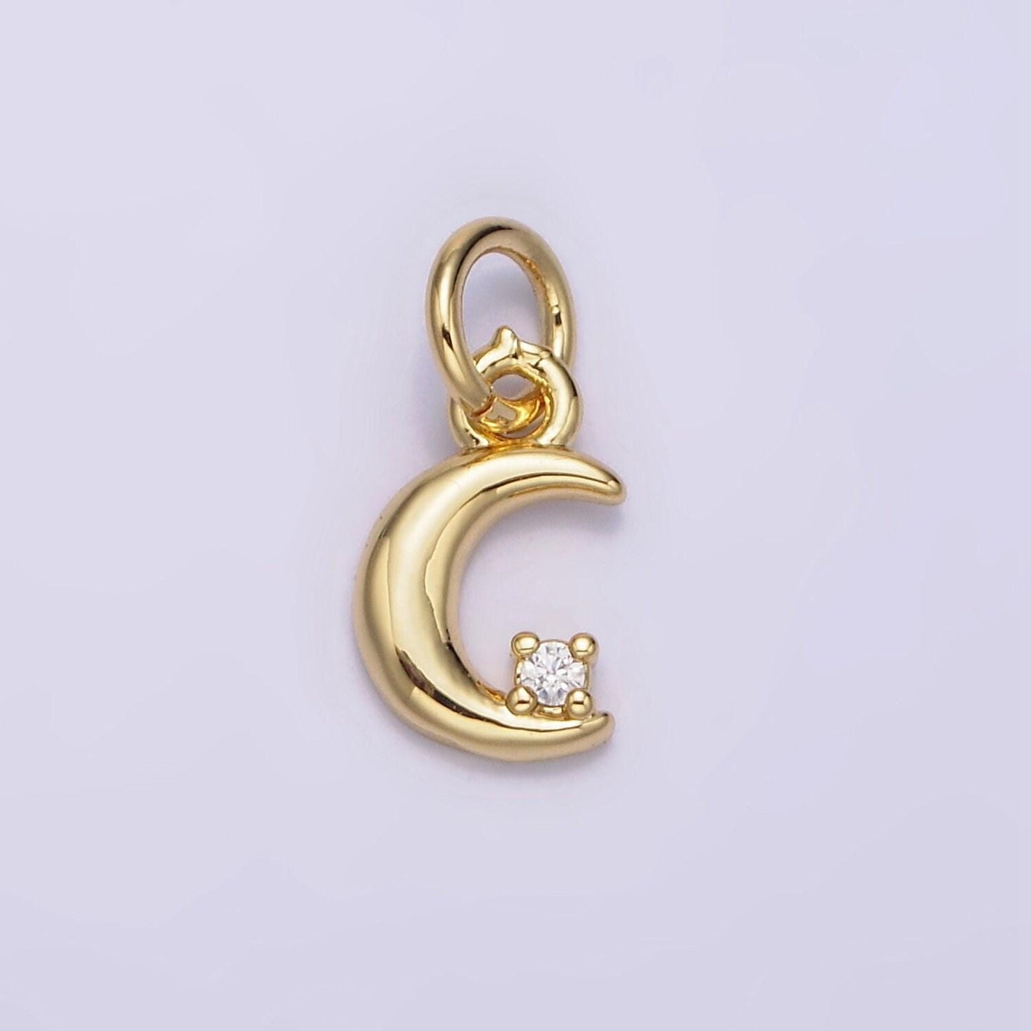 Mini moon charm, micro pave cz small crescent moon charms, dainty pave moon charm, dangle charms for jewelry supply n-976
