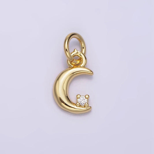 Mini moon charm, micro pave cz small crescent moon charms, dainty pave moon charm, dangle charms for jewelry supply n-976
