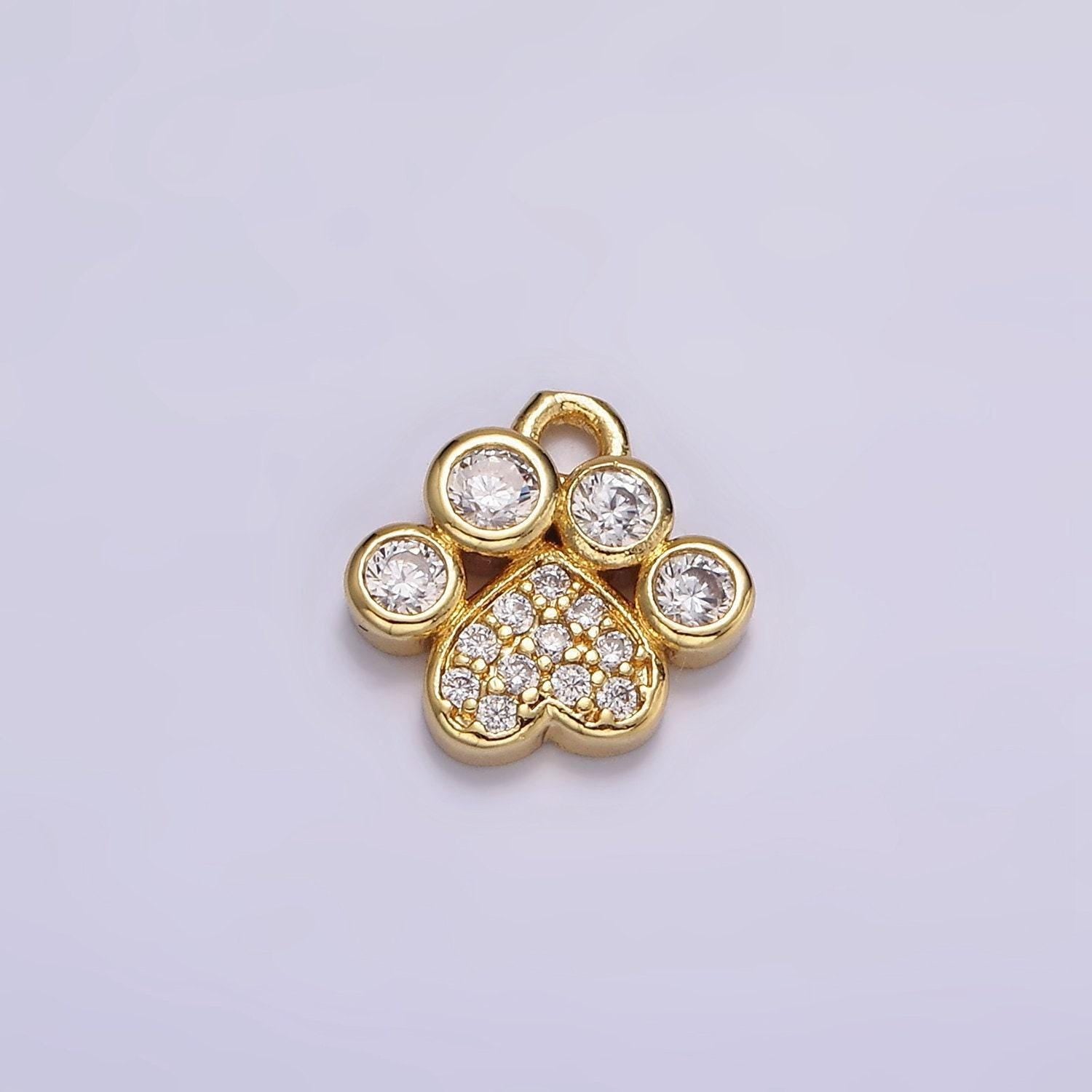 16k gold filled clear micro paved cz heart dog paw print add-on charm | n959
