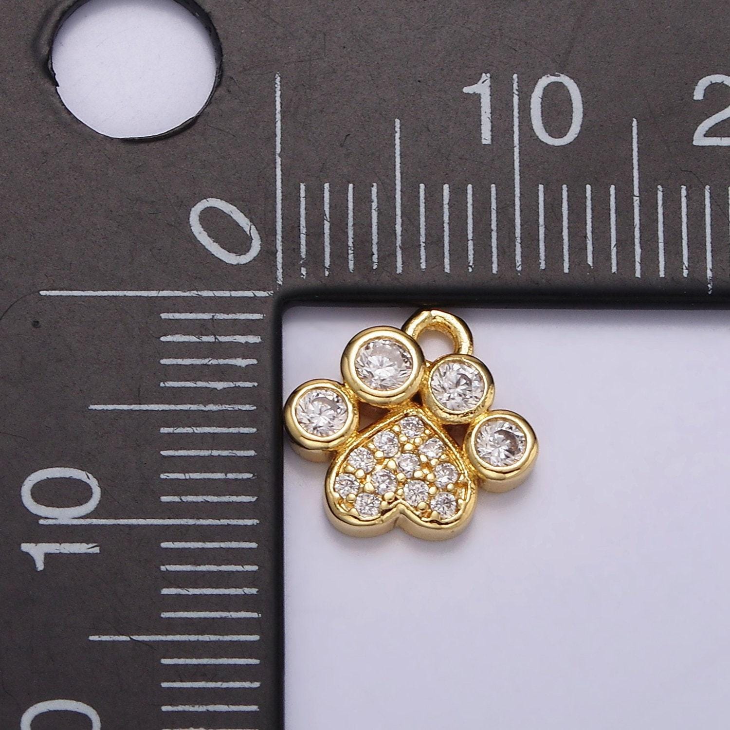 16k gold filled clear micro paved cz heart dog paw print add-on charm | n959