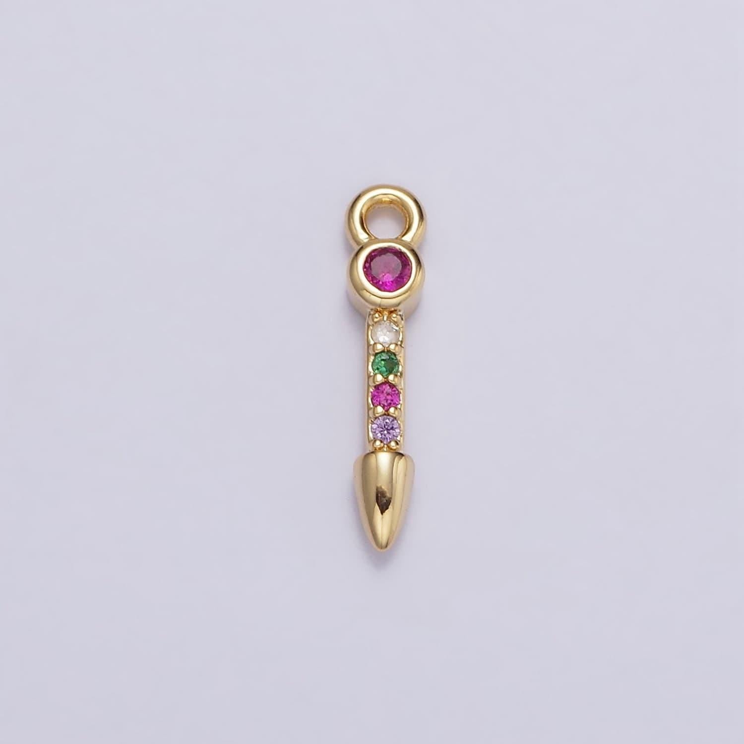 16k gold filled multicolor cz micro paved arrow spear add-on charm | n952