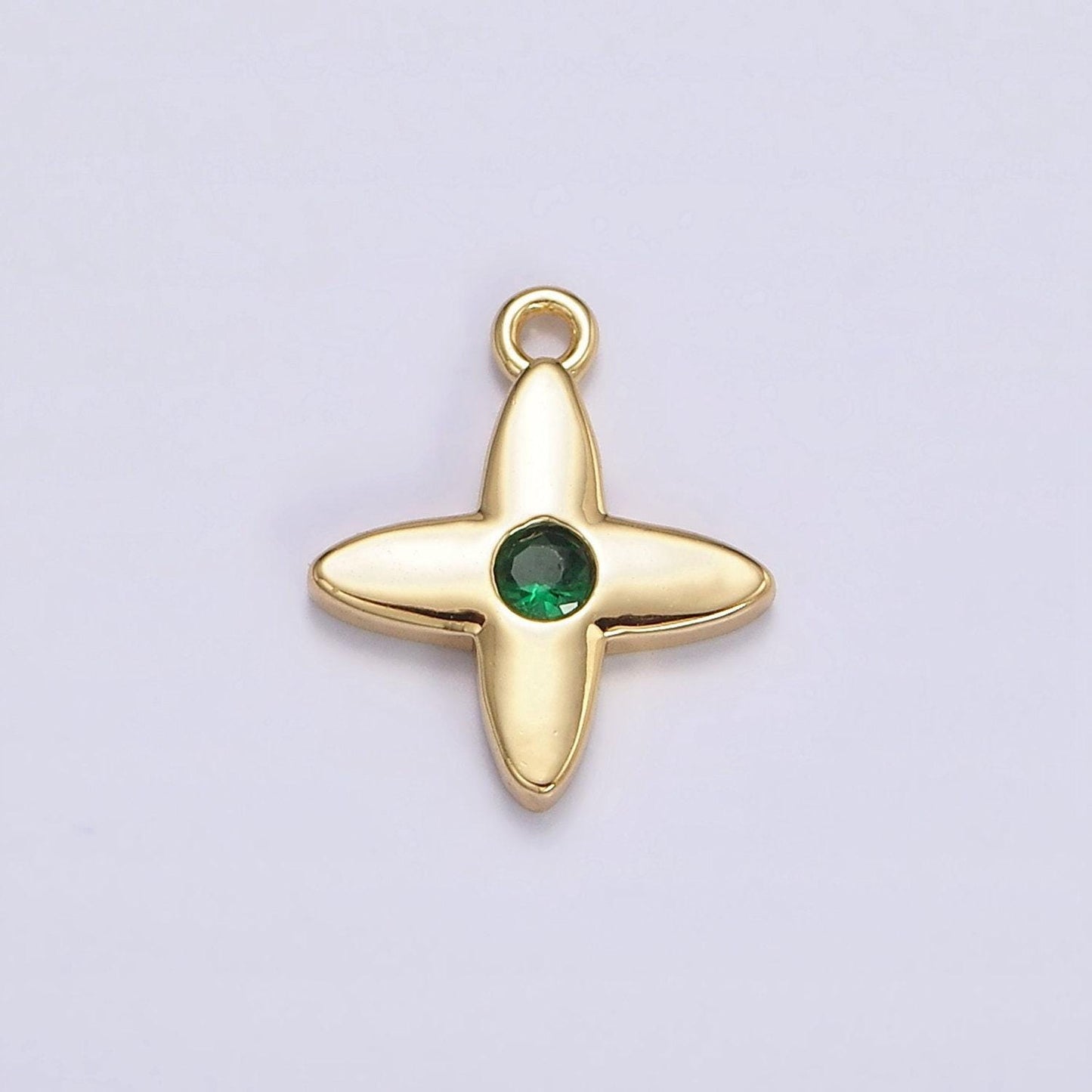 16k gold filled green, clear cz flower star add-on charm | n948 n949