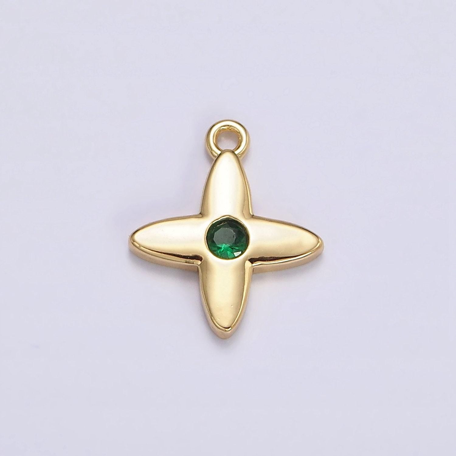 16k gold filled green, clear cz flower star add-on charm | n948 n949